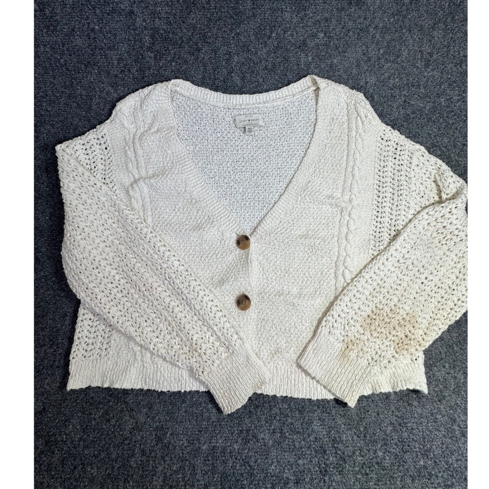 Lucky Brand Womens Cream Cable Knit Cropped Cardigan Sweater Size M White - Picture 1 of 6